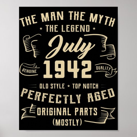 Mannen Man Myth Legend juli 1942 80th Birthday Gif Poster (Voorkant)