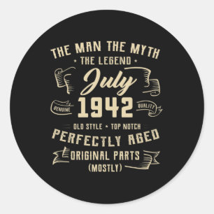 Mannen Man Myth Legend juli 1942 80th Birthday Gif Ronde Sticker