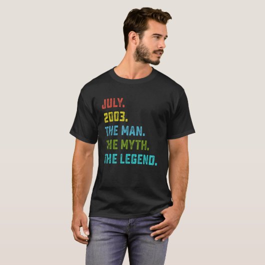 Mannen Man Myth Legend Juli 2003 20e Verjaardag 20 T-shirt (Voorkant volledig)