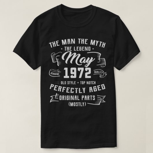 Mannen Man Myth Legend mei 1972 50th Birthday Gift T-shirt (Design voorkant)