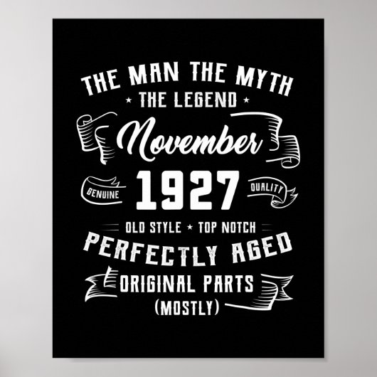 Mannen Man Myth Legend november 1927 95th Birthday Poster (Voorkant)