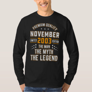 Mannen Man Myth Legend November 2003 19e Verjaarda T-shirt