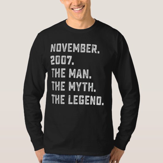 Mannen Man Myth Legend november 2007 15th Birthday T-shirt (Voorkant)