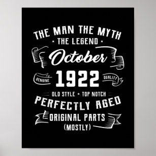 Mannen Man Myth Legend oktober 1922 100th Birthday Poster