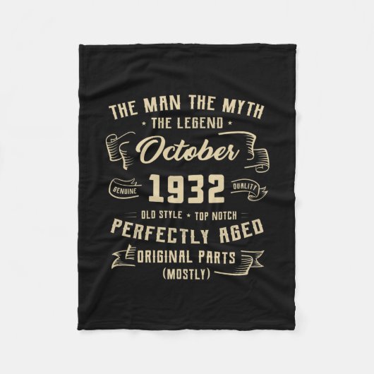 Mannen Man Myth Legend oktober 1932 90th Birthday Fleece Deken (Voorkant)