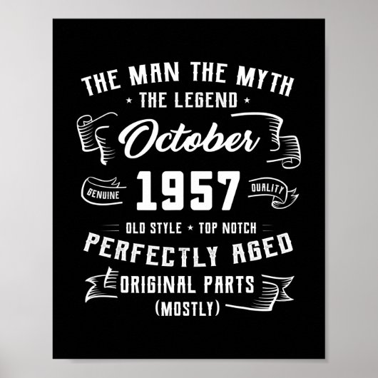Mannen Man Myth Legend oktober 1957 65th Birthday Poster (Voorkant)