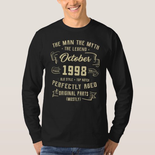 Mannen Man Myth Legend oktober 1998 24th Birthday  T-shirt (Voorkant)