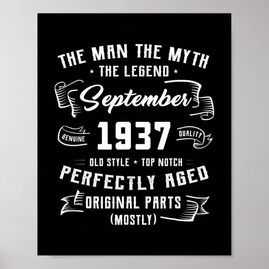 Mannen Man Myth Legend september 1937 85th Birthda Poster (Voorkant)