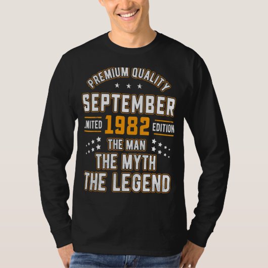 Mannen Man Myth Legend september 1982 40th Birthda T-shirt (Voorkant)