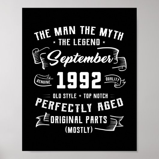 Mannen Man Myth Legend september 1992 30th Birthda Poster (Voorkant)