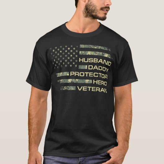 Mannen man Pappa Protector Hero Veteran Usa Vlag T-shirt (Voorkant)