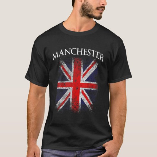 Mannen Manchester  Retro Britse vlag Funny T-shirt (Voorkant)