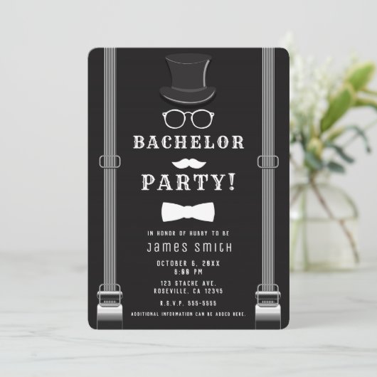 Mannen Man's vrijgezellenfeest Hipster Suspenders Kaart (Staand voorkant)