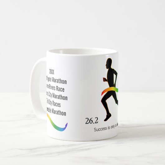 Mannen marathon met regenbooglint koffiemok (Voorkant links)