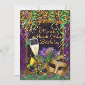 Mannen Mardi Gras Verjaardagsfeestje Uitnodigen Kaart (Voorkant)