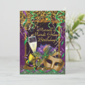 Mannen Mardi Gras Verjaardagsfeestje Uitnodigen Kaart (Staand voorkant)