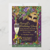 Mannen Mardi Gras Verjaardagsfeestje Uitnodigen Kaart (Achterkant)