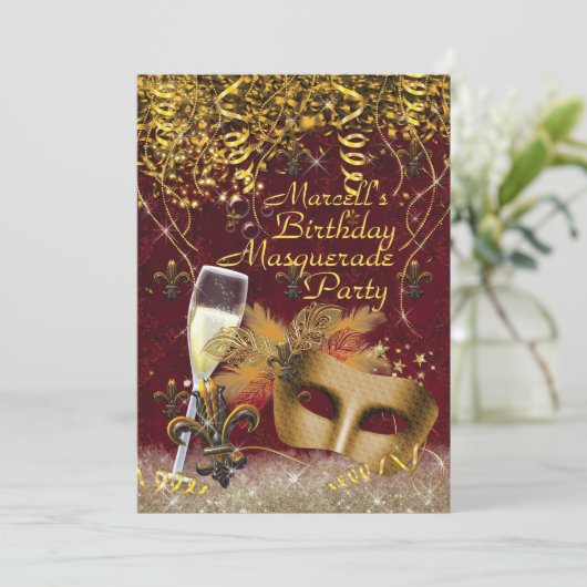 Mannen Masquerade Mardi Gras Verjaardagsfeestje Ui Kaart (Staand voorkant)