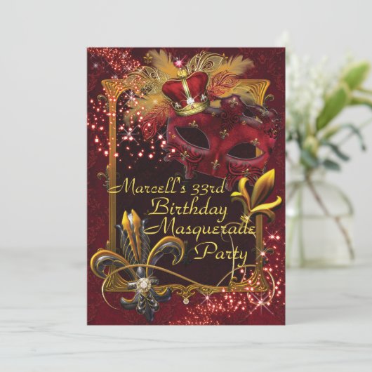 Mannen Masquerade Mardi Gras Verjaardagsfeestje Ui Kaart (Staand voorkant)