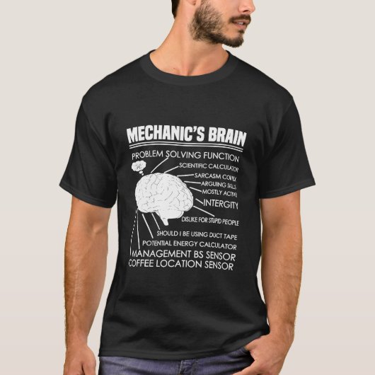 Mannen mechanisch-hersenfunctie voor probleemoplos t-shirt (Voorkant)