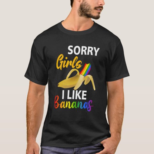 Mannen meisje dat ik leuk vind aan regenboogbanana t-shirt (Voorkant)