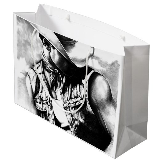 Mannen Mestculine Manly Cool Cowboy Charcoal Drawi Groot Cadeauzakje (Achterkant Gekanteld)
