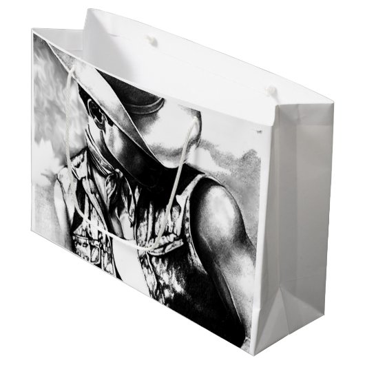 Mannen Mestculine Manly Cool Cowboy Charcoal Drawi Groot Cadeauzakje (Voorkant Gekanteld)