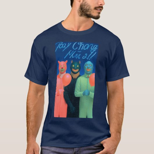 Mannen met ballonnen wekken argwaan t-shirt (Voorkant)