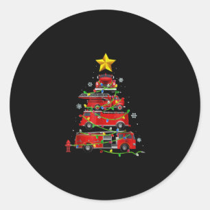 Mannen met kerstbomen voor brandweer vrouwen ronde sticker