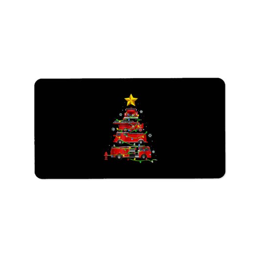 Mannen met kerstbomen voor brandweerlieden etiket (Voorkant)