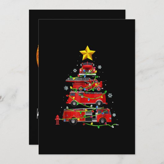 Mannen met kerstbomen voor brandweerlieden feestdagenkaart (Voorkant / Achterkant)