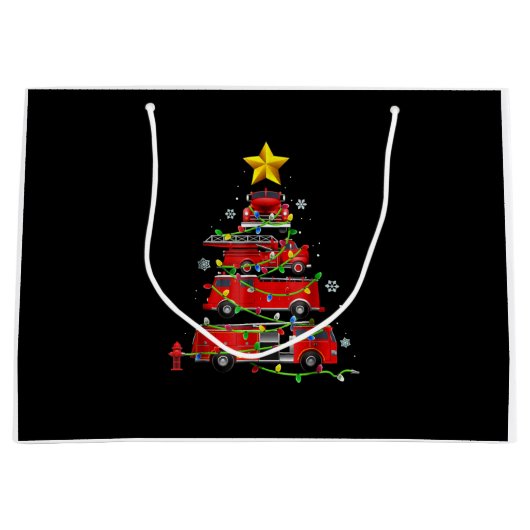 Mannen met kerstbomen voor brandweerlieden groot cadeauzakje (Voorkant)