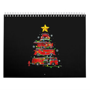 Mannen met kerstbomen voor brandweerlieden kalender