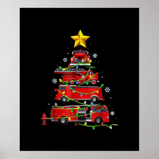 Mannen met kerstbomen voor brandweerlieden poster (Voorkant)