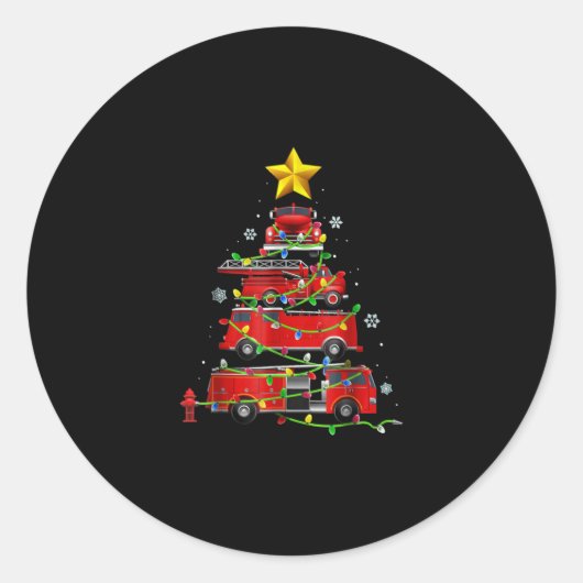 Mannen met kerstbomen voor brandweerlieden ronde sticker (Voorkant)