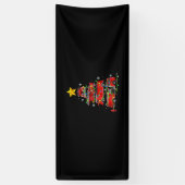Mannen met kerstbomen voor brandweerlieden spandoek (Verticaal)