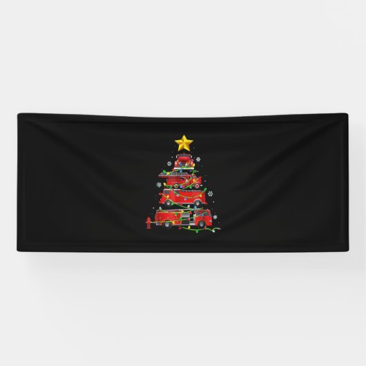 Mannen met kerstbomen voor brandweerlieden spandoek (Horizontaal)