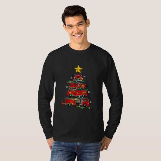 Mannen met kerstbomen voor brandweerlieden t-shirt (Voorkant volledig)