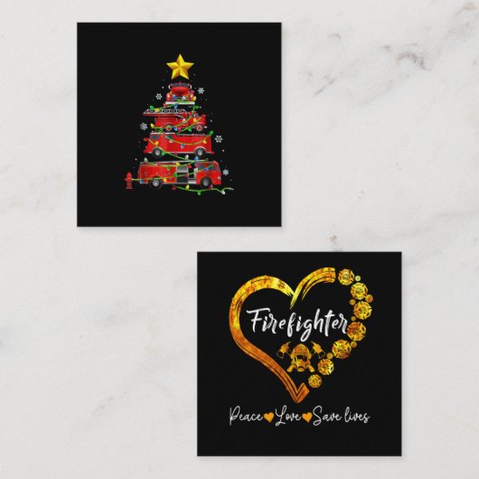Mannen met kerstbomen voor brandweerlieden vierkante visitekaartje (Voorkant / Achterkant)