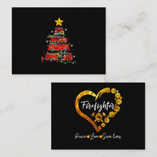 Mannen met kerstbomen voor brandweerlieden visitekaartje (Voorkant / Achterkant)