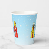 Mannen met kerstmis op lichte blauw papier papieren bekers (Links)