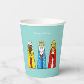 Mannen met kerstmis op lichte blauw papier papieren bekers (Achterkant)