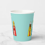 Mannen met kerstmis op lichte blauw papier papieren bekers (Links)