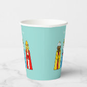 Mannen met kerstmis op lichte blauw papier papieren bekers (Rechts)