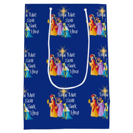 Mannen met kerstmis Religie Medium Cadeauzakje (Achterkant)