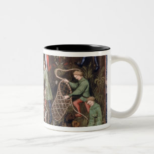 Mannen met netten tweekleurige koffiemok