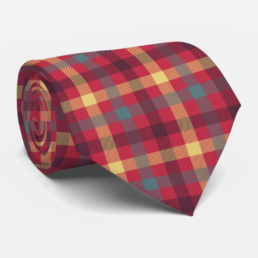 Mannen met rode gele blauwe tartan stropdas (Opgerold)