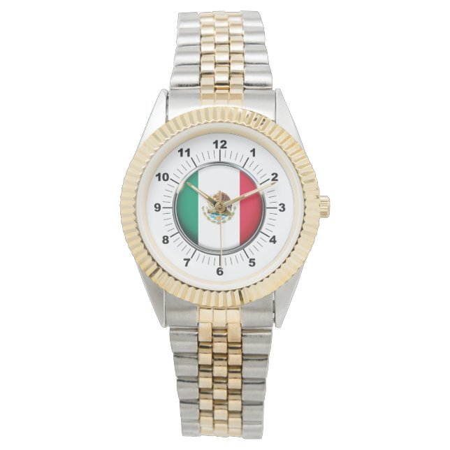Mannen Mexico Vlag Two-Tone Armband horloge (Voorkant)
