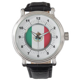 Mannen Mexico Vlag Zwart Leren Strap Horloge
