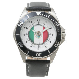 Mannen Mexico Vlag Zwart Leren Strap Horloge